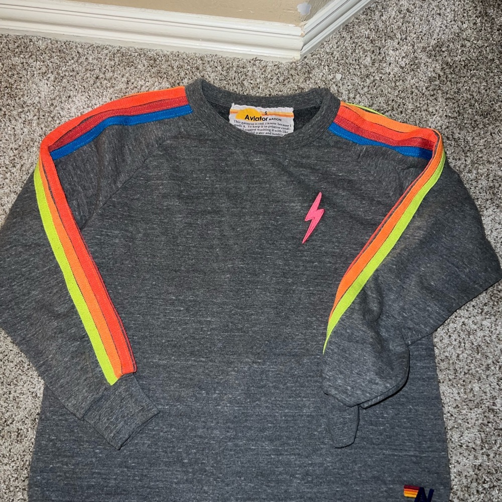 Aviator Nation Bolt Heather Cropped Crewneck Sweatshirt S